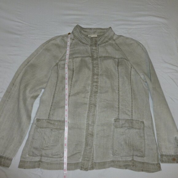 Eileen Fisher L Chambray 100% Linen Dove Gray Button Front Tailored Jacket EUC - Picture 3 of 11
